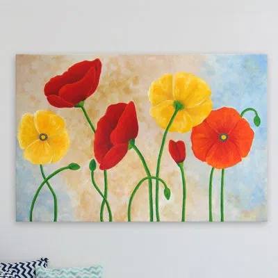 Marmont Hill 'poppies' Print On Wrapped Canvas In Green;red;yellow