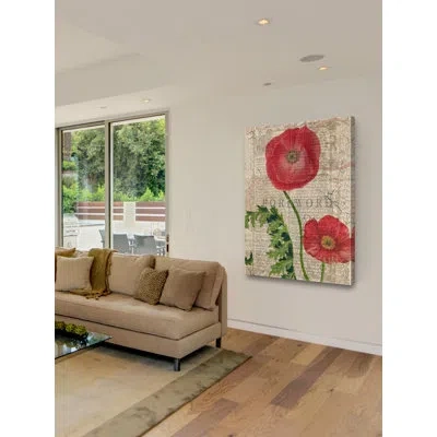 Marmont Hill 'poppy Pages Ii' By Louise Montillio Painting Print On Wrapped Canvas In Brown;green;red