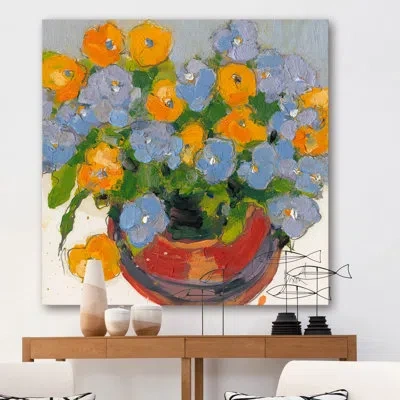 Marmont Hill "potted Plant I" Print On Wrapped Canvas In Blue;brown;orange