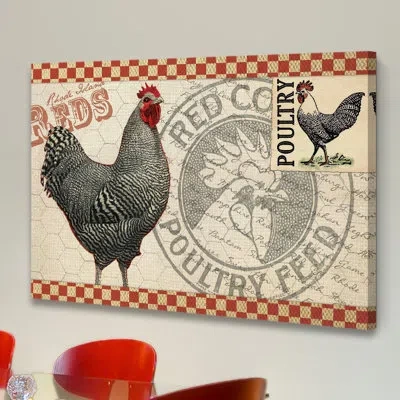 Marmont Hill Poultry Feed - Wrapped Canvas Advertisements Print In Black;red