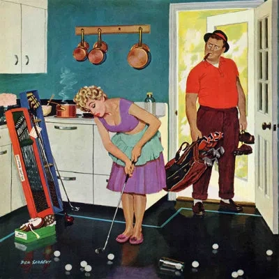 Marmont Hill Putting Around In The Kitchen By Richard Sargent Painting Print On Wrapped Canvas In Blue;black;green;red