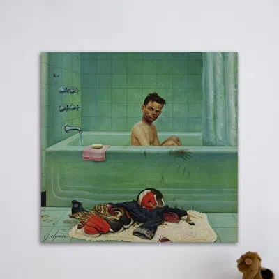 Marmont Hill Quarterback In The Tub By John Clymer Painting Print On Wrapped Canvas In Green
