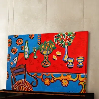 Marmont Hill 'red Table' By Wayne Ensrud Painting Print On Wrapped Canvas In Blue;brown;green;red