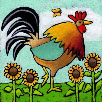Marmont Hill 'rooster With Sunflowers' By Janet Nelson Painting Print On Wrapped Canvas In Black;brown;green