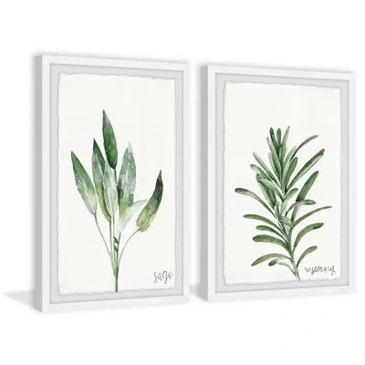 Marmont Hill Sage And Rosemary By  - 2 Piece Single Picture Frame Print Set In White;green