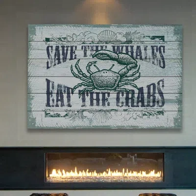 Marmont Hill 'save Whales' Painting Print On White Wood In Blue;green