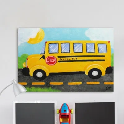 Marmont Hill 'school Bus' Print On Wrapped Canvas In Black;yellow;teal