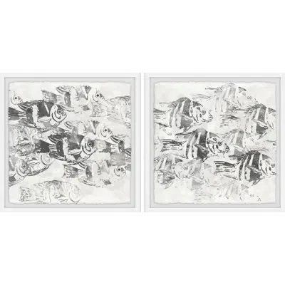 Marmont Hill Sealife Batik Xiv Diptych In Black;white