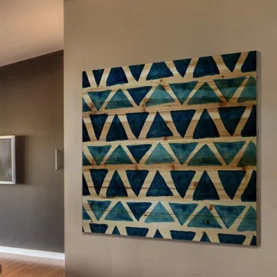 Marmont Hill 'shades Of Blue Triangle Bows' Print On Natural Pine Wood
