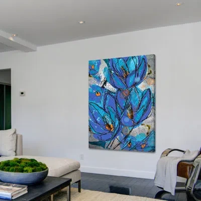 Marmont Hill "sketch Cyanine Blue" Print On Wrapped Canvas