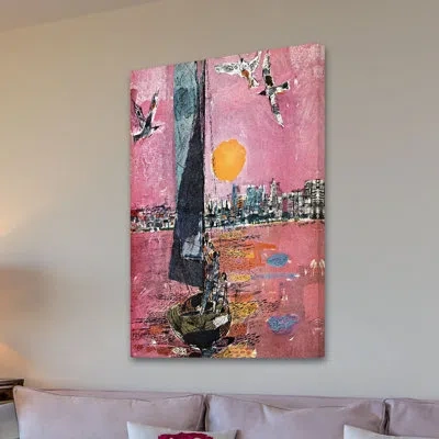 Marmont Hill Sky With Birds Graphic Art On Wrapped Canvas In Black;gray;pink;orange