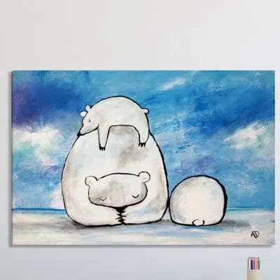 Marmont Hill 'sleepy Polar Bears' By Andrea Doss Print On Wrapped Canvas In Blue;beige