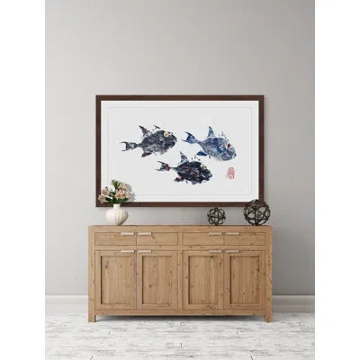 Marmont Hill 'small Trigger Fish' Framed Painting Print In Blue;black