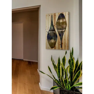 Marmont Hill 'snow Shoes' Painting Print On Natural Pine Wood In Blue;brown