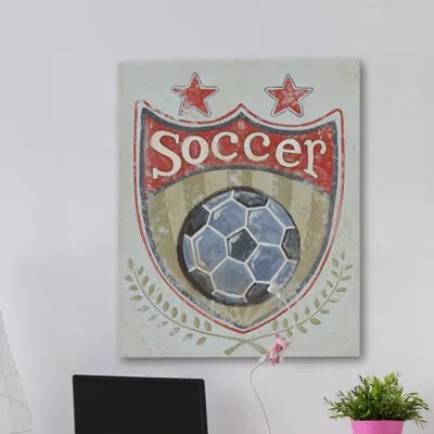Marmont Hill "soccer Shield" By Reesa Qualia Print On Wrapped Canvas In Blue;red