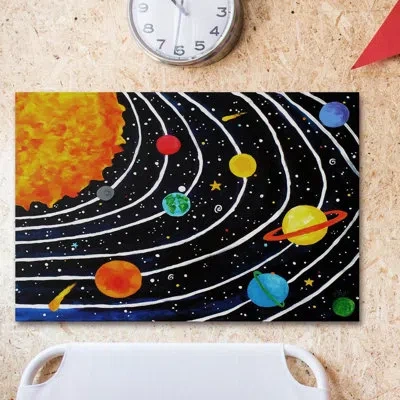 Marmont Hill Solar System Print On Wrapped Canvas In Blue;black;orange