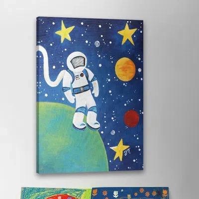 Marmont Hill Space Man Print On Wrapped Canvas In Blue;white;green