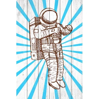Marmont Hill "space Suit" Print On White Wood In Blue;black