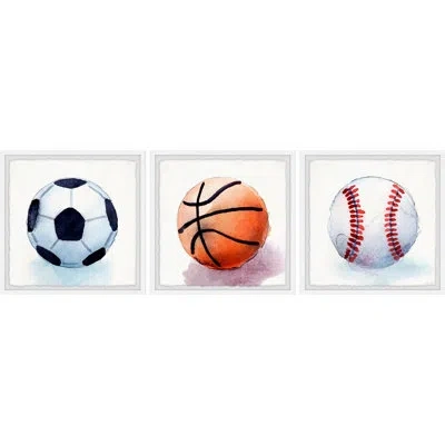 Marmont Hill Sports 3 - Piece Framed Art In Black,white,orange,red