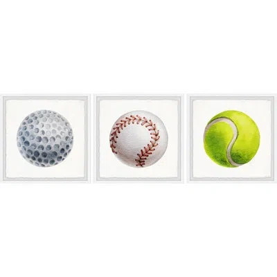 Marmont Hill Sports 3 - Piece Framed Art In Gray,white,red,yellow,green