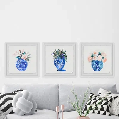 Marmont Hill Spring Blooms Triptych In Blue