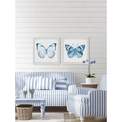 Marmont Hill Springtime Butterflies - 2 Piece Picture Frame Painting Set In Blue;white