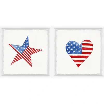 Marmont Hill Star And Heart - 2 Piece Picture Frame Print Set In Blue;white;red
