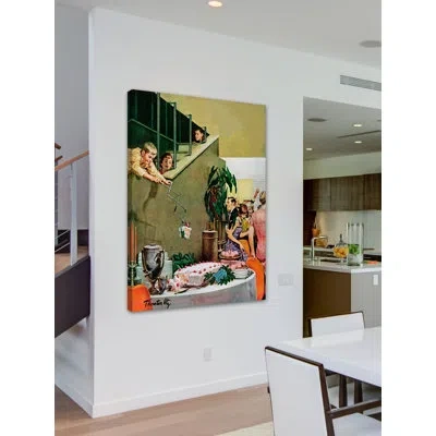 Marmont Hill Stealing Cake At Grownups Party By Thornton Utz Print On Wrapped Canvas In Brown;green