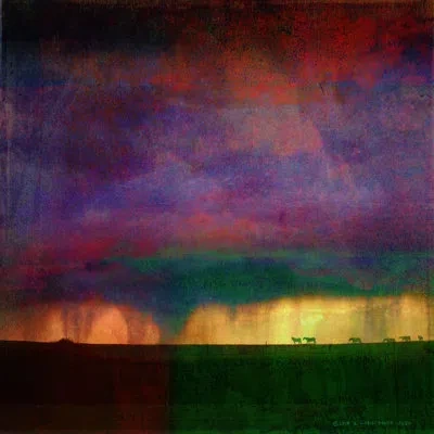 Marmont Hill 'storm Passing Horses' By Chris Vest Painting Print On Wrapped Canvas In Green;yellow;purple