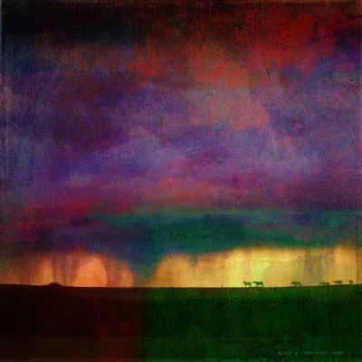 Marmont Hill 'storm Sketch With Horses' Wrapped Canvas Print On Canvas In Green;purple