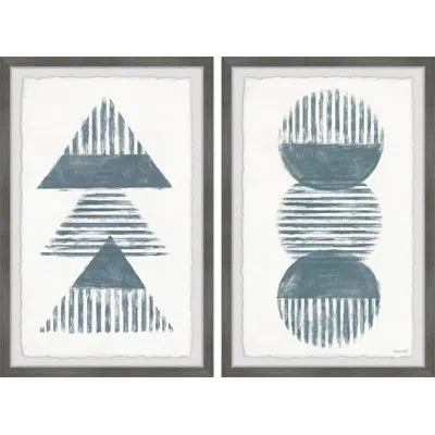 Marmont Hill Striped Circles And Triangles By  - 2 Piece Picture Frame Painting Set In Blue
