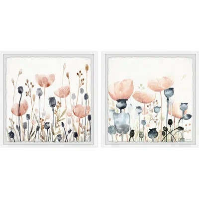 Marmont Hill Summer-blooming Shrubs Diptych In Brown;gray;orange
