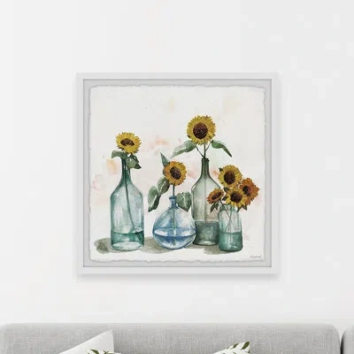 Marmont Hill 'sunflowers In Blue Vase Ii' - Picture Frame Print On Paper In Brown;green;yellow