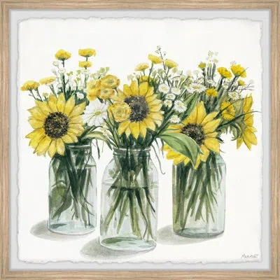 Marmont Hill 'sunflowers In Glass Jars' - Picture Frame Print On Paper In Green;gray;yellow