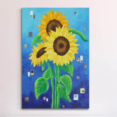 Marmont Hill 'sunflowers On Blue' Print On Wrapped Canvas In Blue;yellow