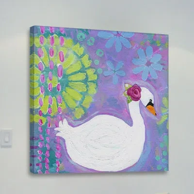 Marmont Hill 'swan 2' By Jill Lambert Print On Wrapped Canvas In Blue;green;purple