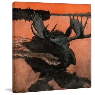 Marmont Hill 'swimming Moose' Painting Print On Wrapped Canvas In Gray;red
