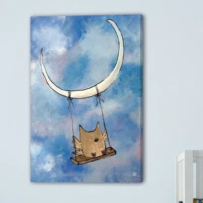 Marmont Hill 'swinging Owl' Print On Wrapped Canvas In Blue;beige