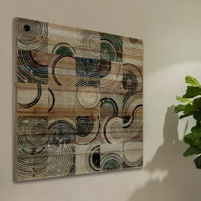 Marmont Hill 'swirling Rings' Print On Wood In Brown;gray
