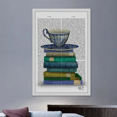 Marmont Hill 'teacup And Books' Framed Painting Print In Blue;beige