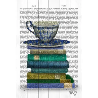 Marmont Hill Teacup And Books Print On White Wood In Blue;beige
