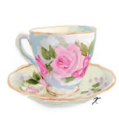 Marmont Hill 'teacup' By Art Rose Framed Painting Print In Blue;pink