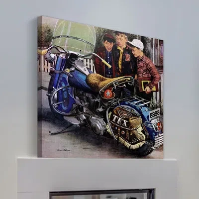 Marmont Hill Tex's Motorcycle By Stevan Dohanos Painting Print On Wrapped Canvas In Blue;brown;gray