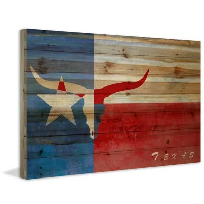 Marmont Hill "texan Origins" Painting Print On Wood In Blue;red;beige