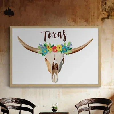 Marmont Hill 'texas Floral Longhorn' By Molly Rosner Framed Painting Print In Beige