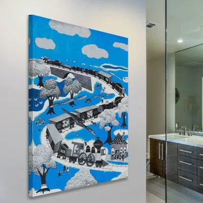 Marmont Hill The Longest Train Graphic Art On Wrapped Canvas In Blue;gray