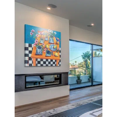 Marmont Hill 'this Table Has The Blues' By Holly Wojahn Painting Print On Wrapped Canvas In Blue;white;green;red;yellow;pink;orange;