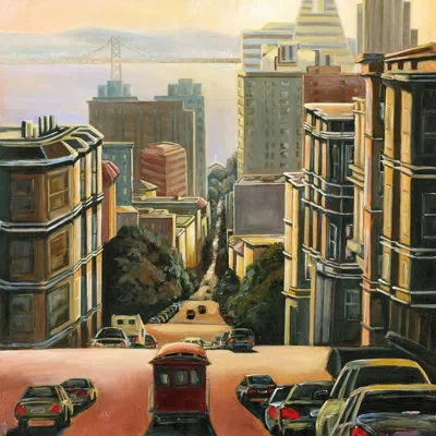 Marmont Hill 'tranquility In San Francisco' Painting Print On Wrapped Canvas In Green;red;yellow