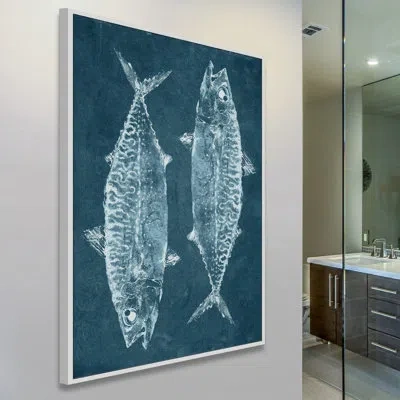 Marmont Hill 'two Fish Ii' Floater Framed Painting Print On Canvas In Blue;white