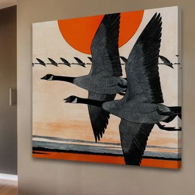 Marmont Hill 'two Geese' Painting Print On Wrapped Canvas In Gray;red;beige